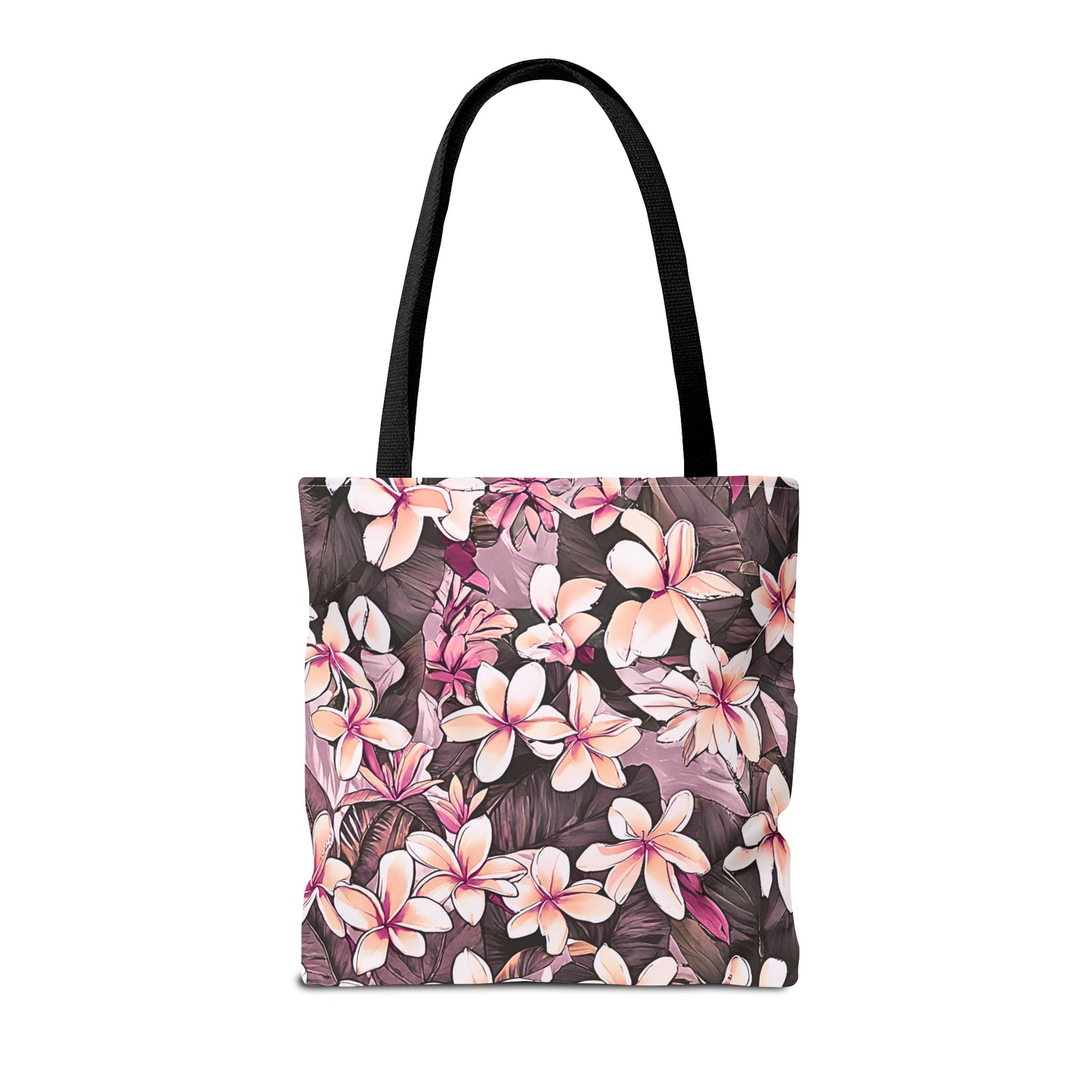 Plumeria Tropical Hawaiian Print Tote Bag in Mauve & Pink Tones