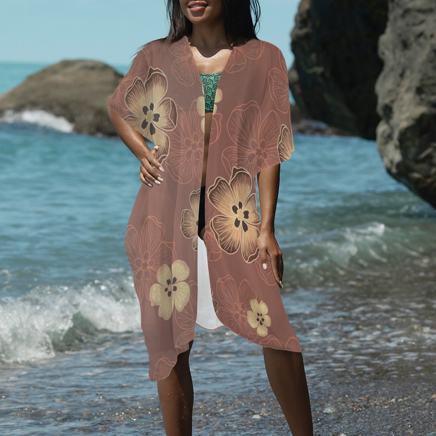Hau Flower Long Kimono Soft Dusty Tones