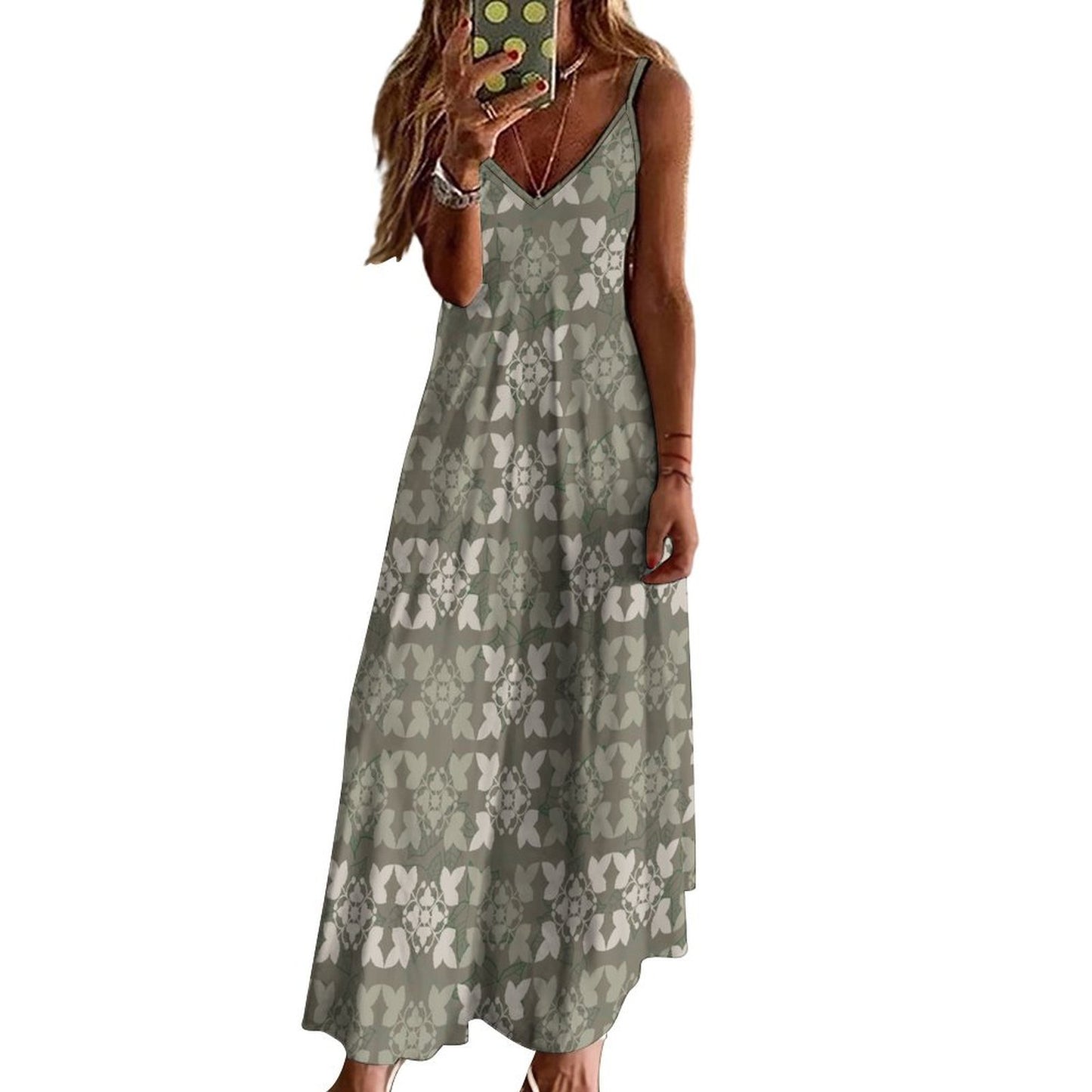 Hōʻolu Maxi Dress in Kapa Kuiki Hawaiian Print - Sage and Gray