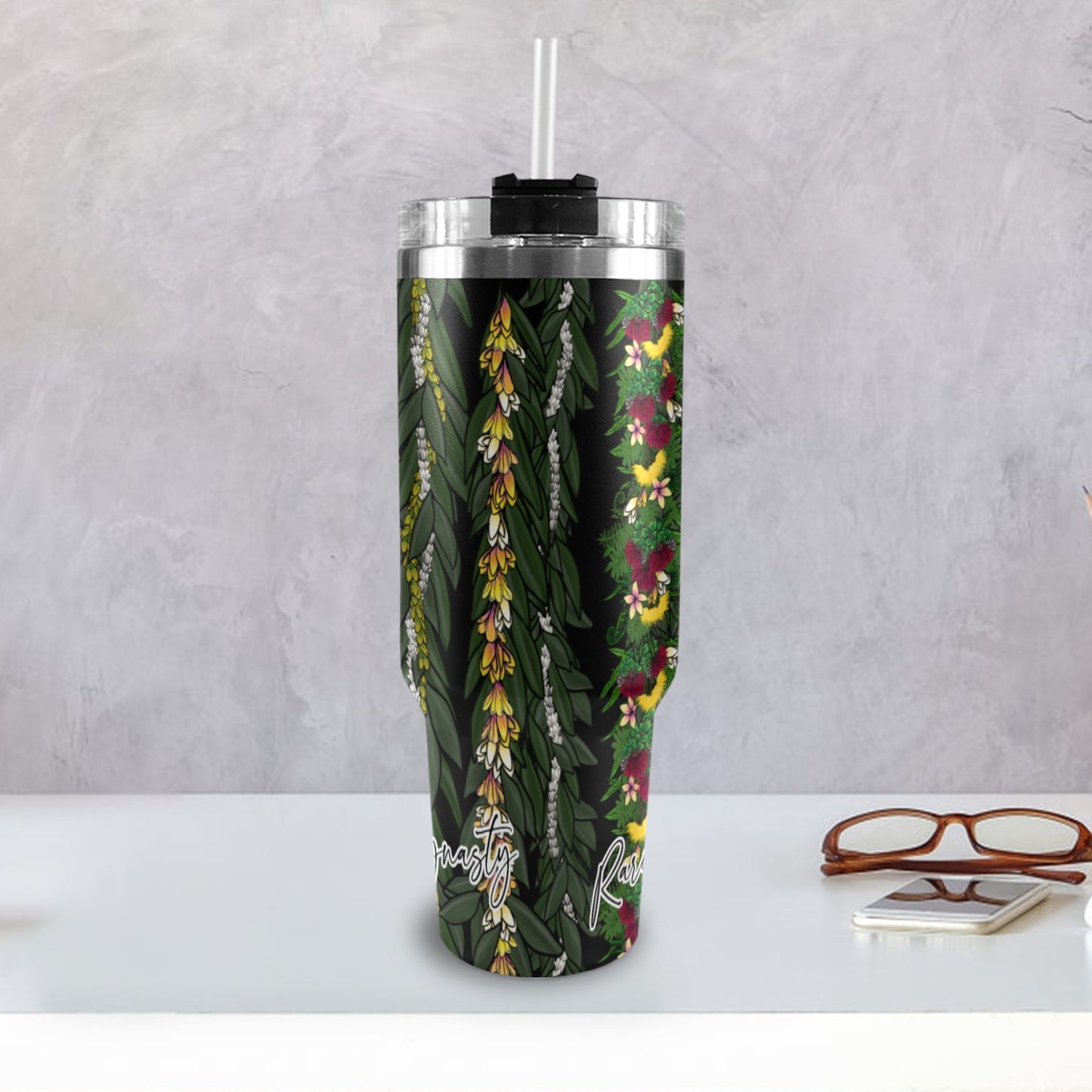 Na Lei 40oz Tumbler with Black Handles