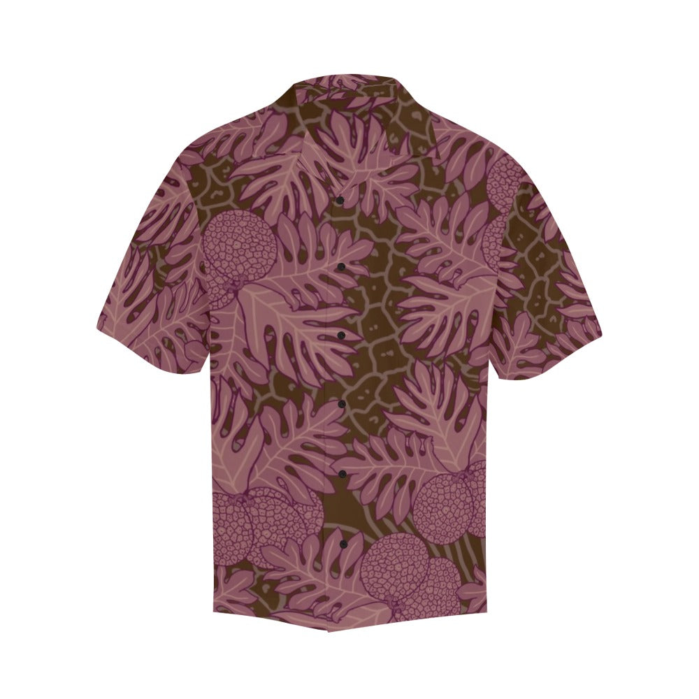 Ulu Breadfruit Hawaiian Print Menʻs Aloha Shirt - Pink, Brown, Red