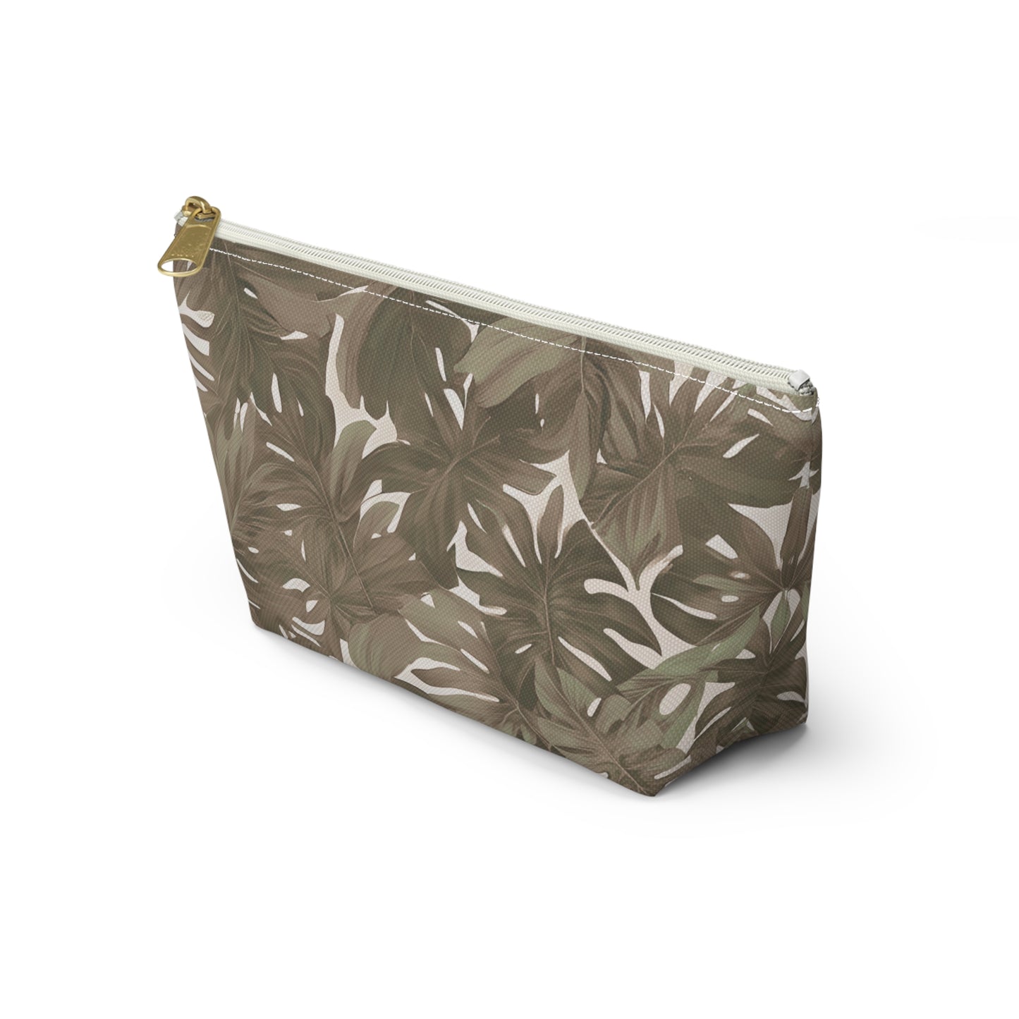 Monstera Neutral Tropical Hawaiian Print Accessory Pouch w T-bottom