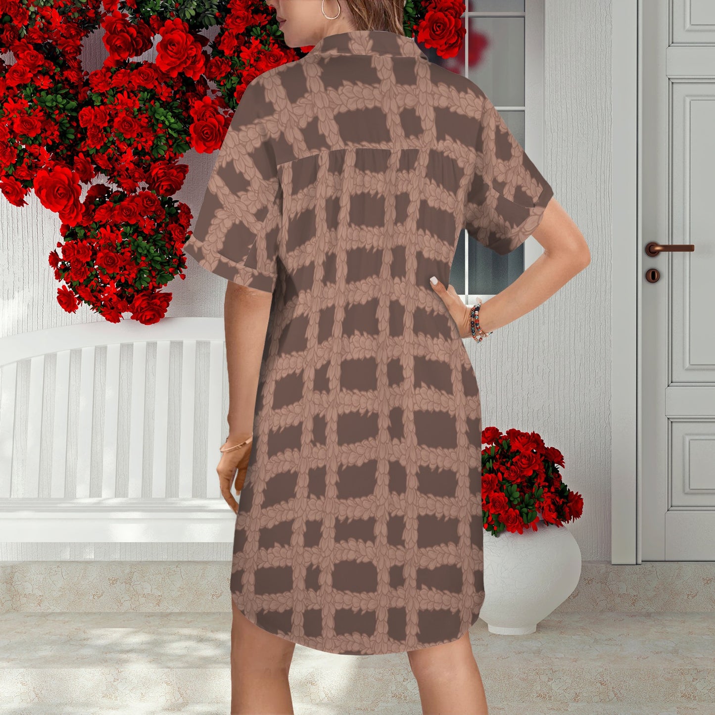 Nani Button Down Shirt Dress - Pakalana Mocha Palaka