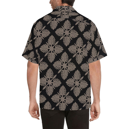 Kapa Kuiki Monstera Hawaiian Print - Menʻs Aloha Shirt, Black and Taupe