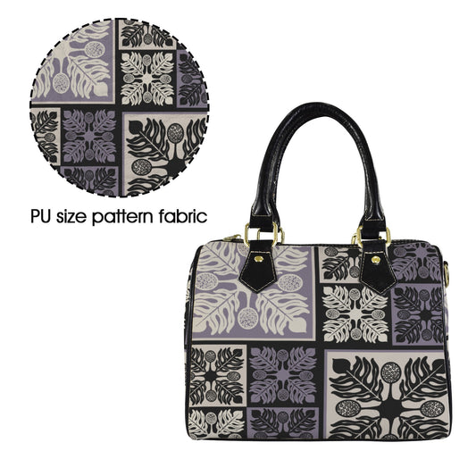 Ulu Breadfruit Kapa Kuiki Hawaiian Quilt Print - Kauka Faux Leather Satchel Handbag, Small