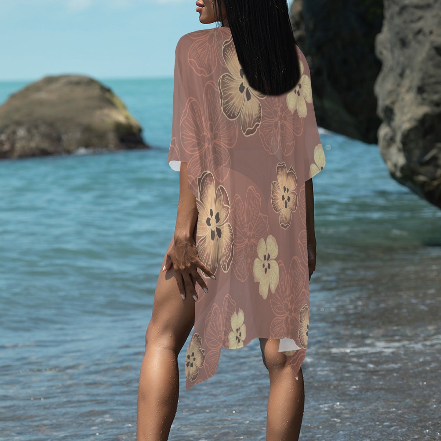 Hau Flower Long Kimono Soft Dusty Tones