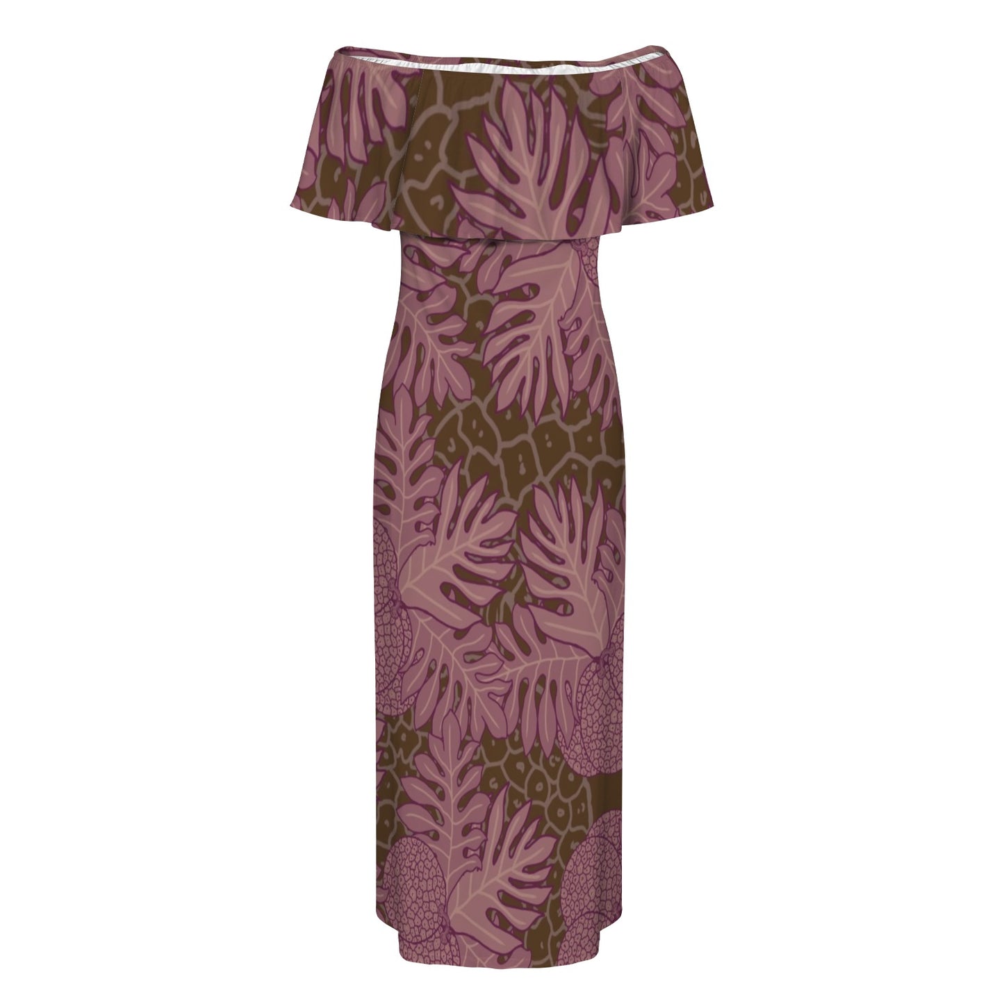 Ulu Breadfruit Off Shoulder Ruffle Maxi Dress - Pink Brown Red