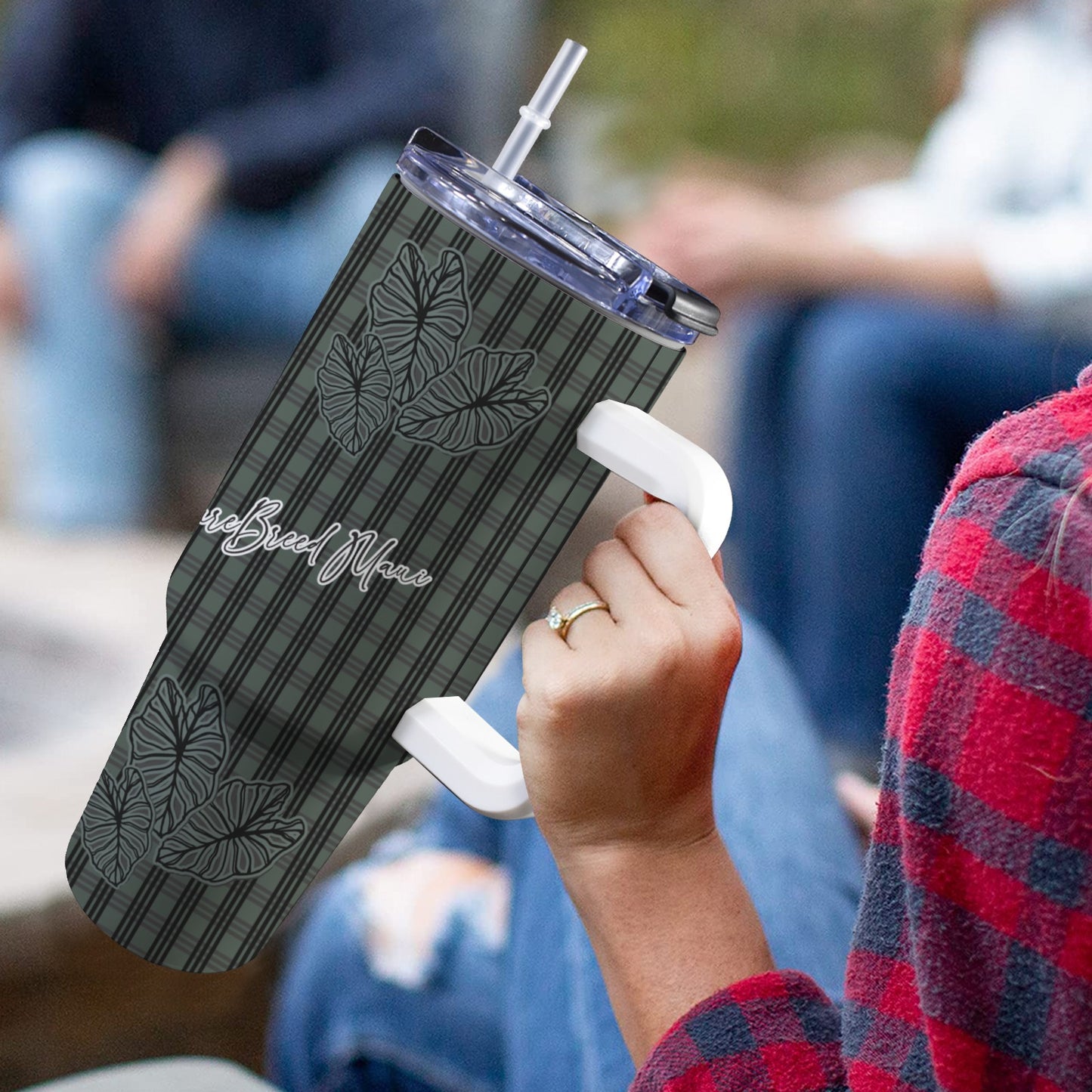 Kalo and Palaka Hawaiian Print 40 oz Tumbler with Handle - Teal Aloha Dynasty 40oz Tumbler with Handle