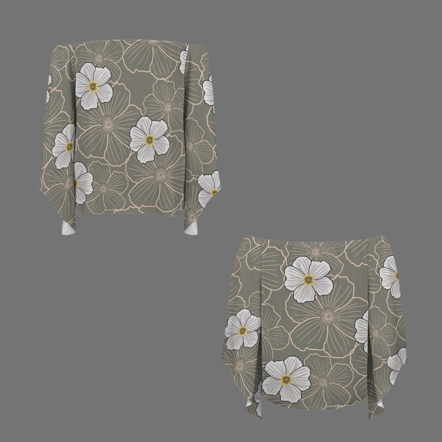 Pua Kala Hawaiian Poppy Flower Off Shoulder Trumpet Sleeve Blouse