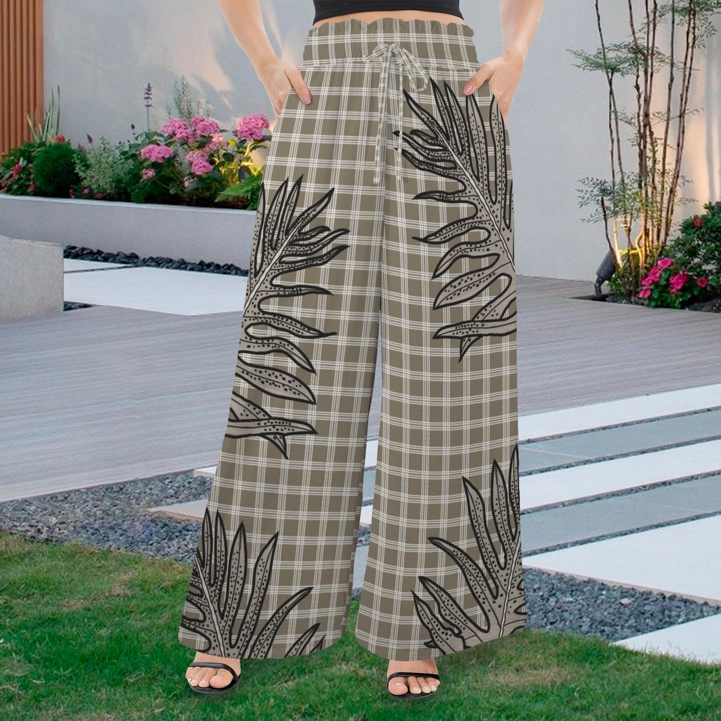 Makamae Elastic Waist Wide Leg Pants - Palaka and Laua'e in Taupe