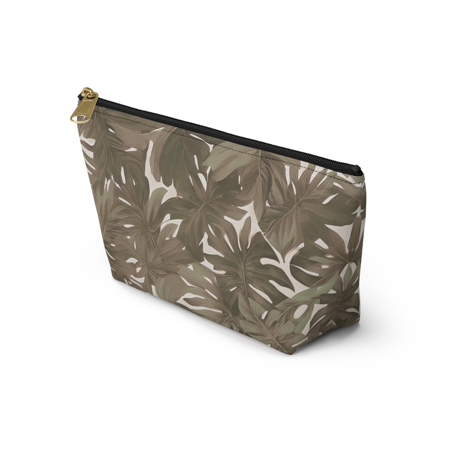 Monstera Neutral Tropical Hawaiian Print Accessory Pouch w T-bottom