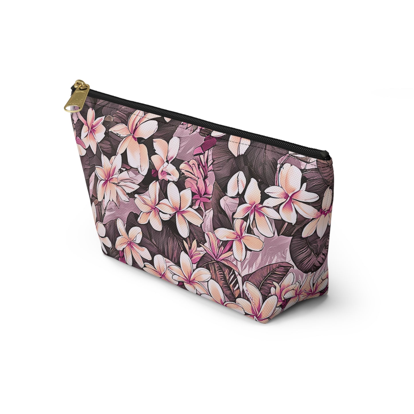 Plumeria Hawaiian Tropical Print Pink Tones - Accessory Pouch w T-bottom