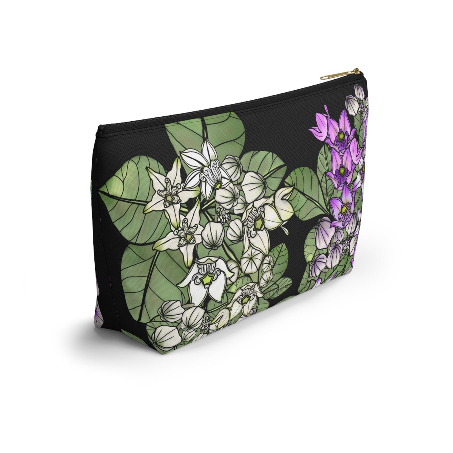 Pua Kalaunu Crown Flower Hawaiian Print - Accessory Pouch w T-bottom (purple & white flowers)