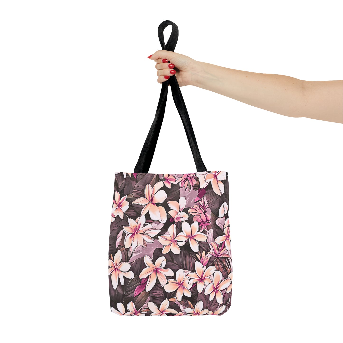 Plumeria Tropical Hawaiian Print Tote Bag in Mauve & Pink Tones