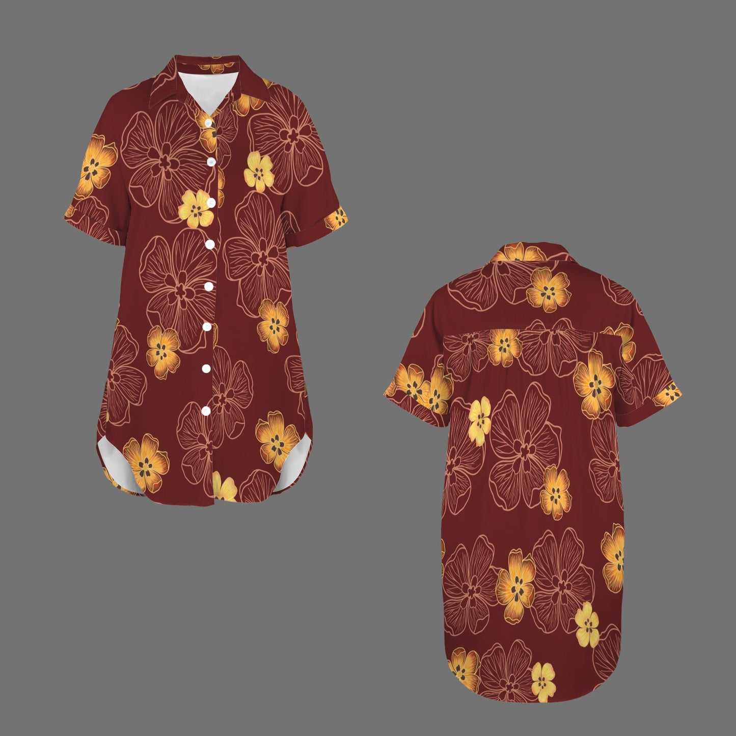 Hau Short Sleeve Button Front Dress - Dark Red