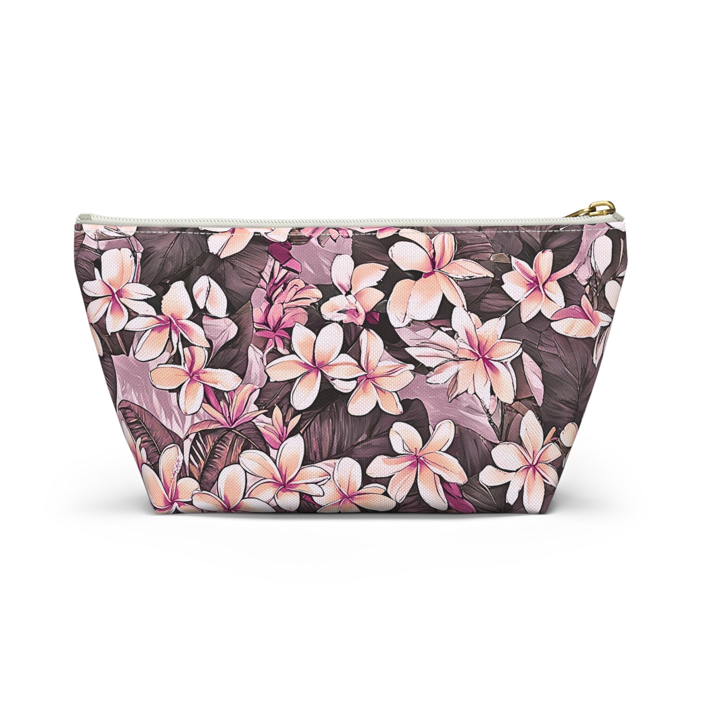 Plumeria Hawaiian Tropical Print Pink Tones - Accessory Pouch w T-bottom