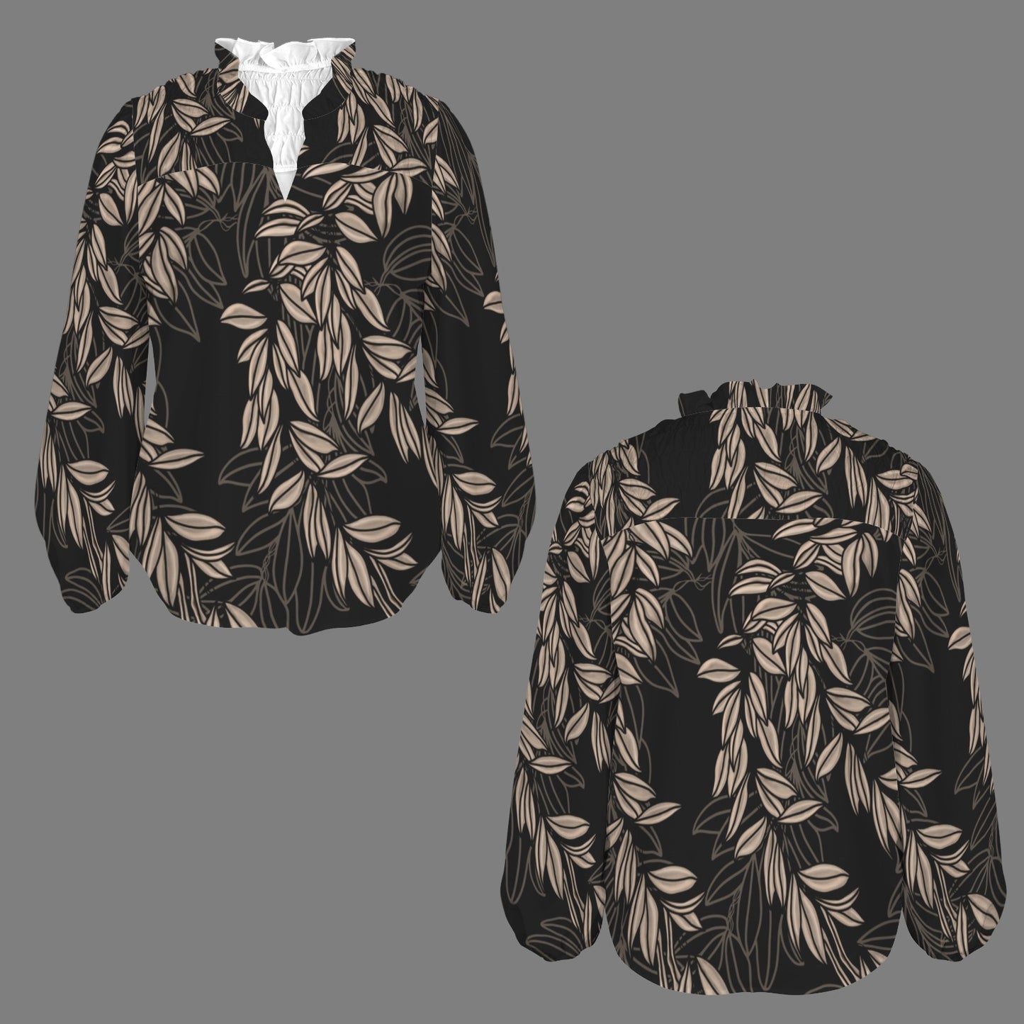 Mālie blouse in Maile, Black and Brown