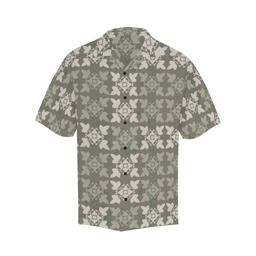 Kukui Kapa Kuiki Hawaiian Quilt - Menʻs Aloha Shirt, Sage and Gray