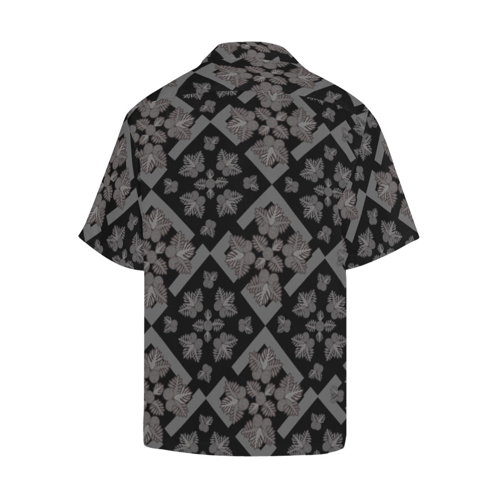 Ulu Quilt Menʻs Aloha Shirt - Black and Gray Hawaiian Shirt