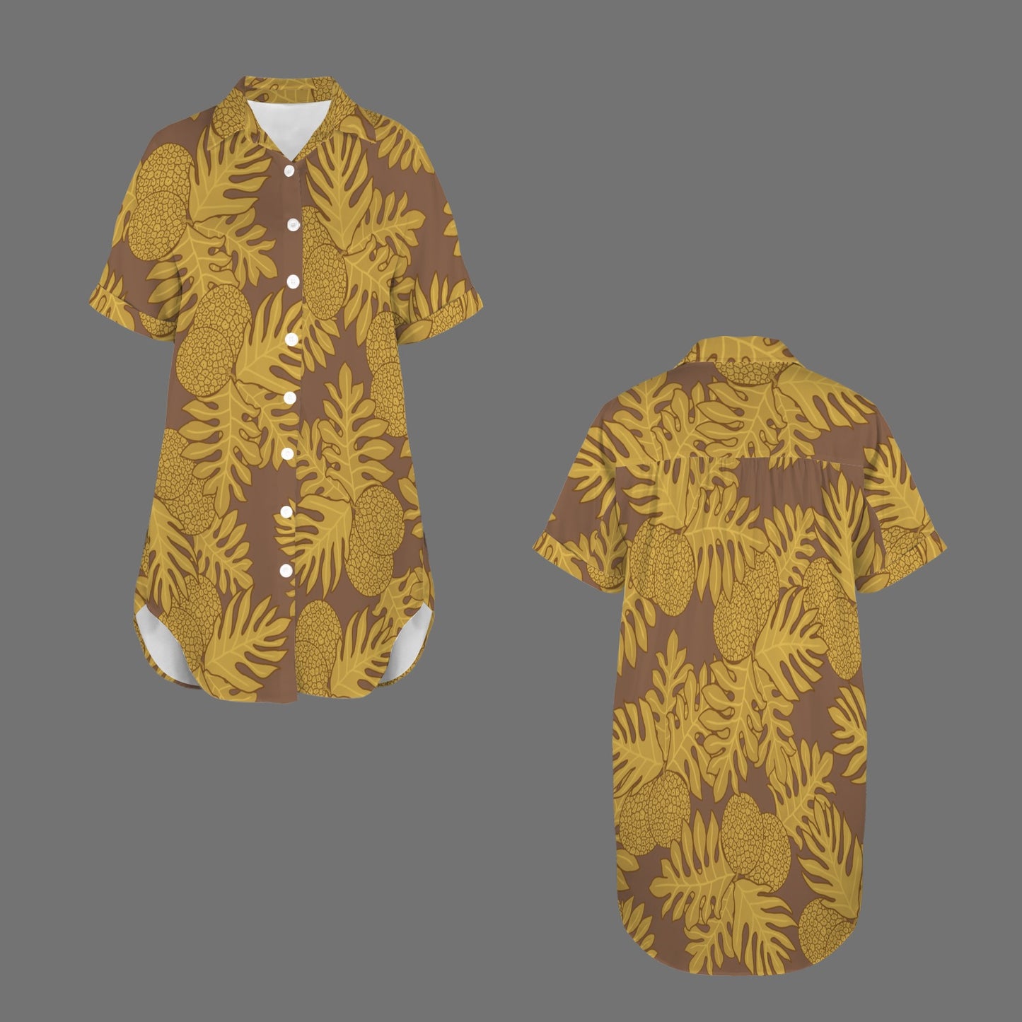 Ulu Mustard Yellow Short Sleeve Button Down Front Shirt Dress