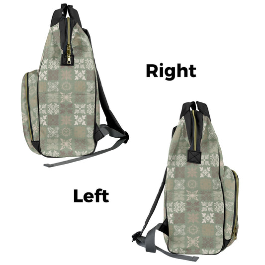 Kapa Kuiki Hawaiian Print Quilt Design Mult-Function Backpack - Sage and Gray