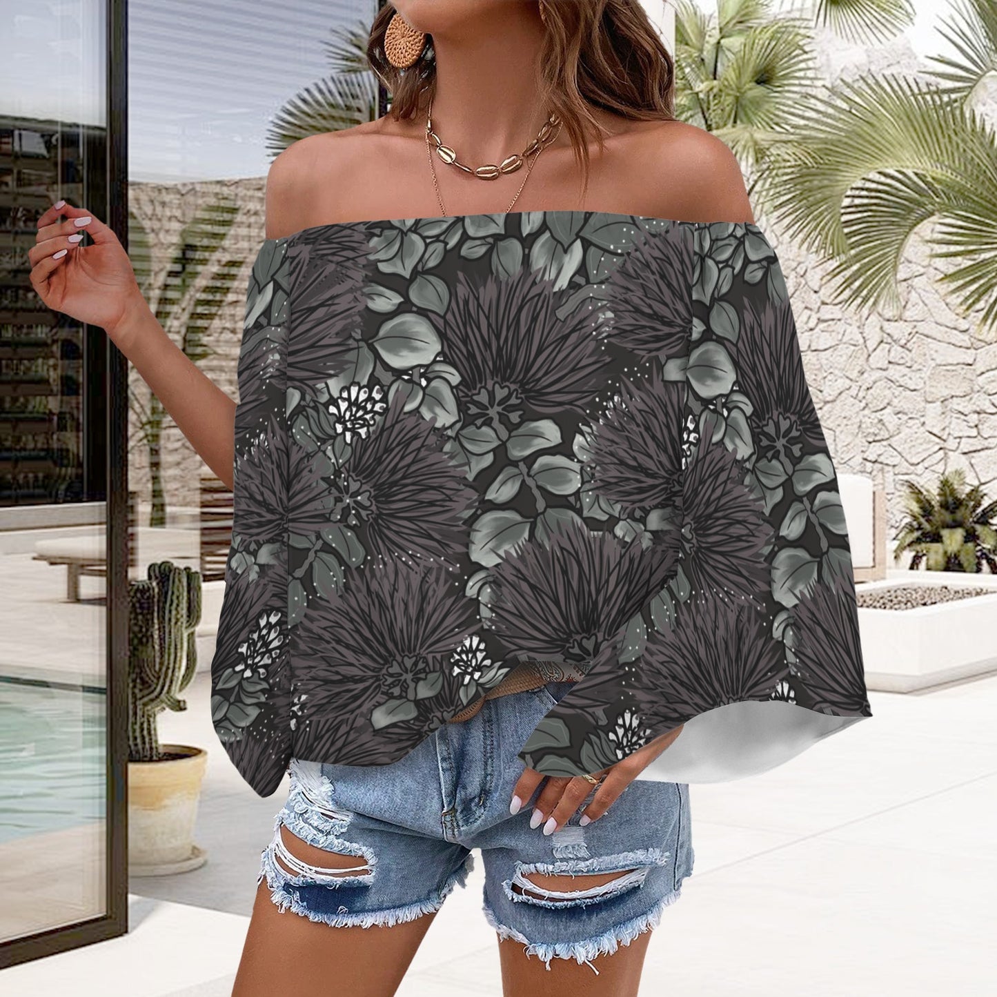 Ohia Lehua Off Shoulder Trumpet Sleeve Blouse