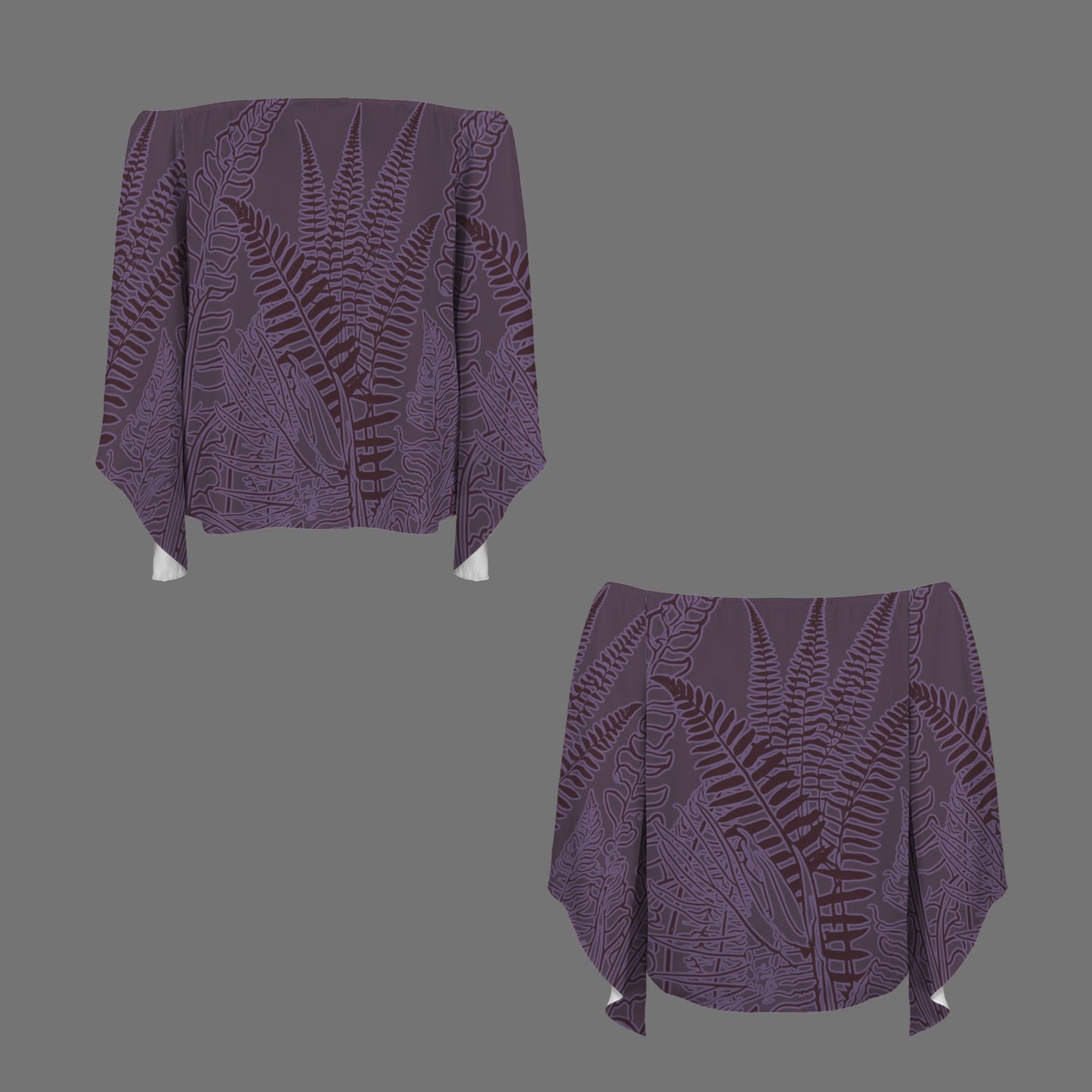 Hawaiian Fern Queen's Purple Off Shoulder Trumpet Sleeve Blouse