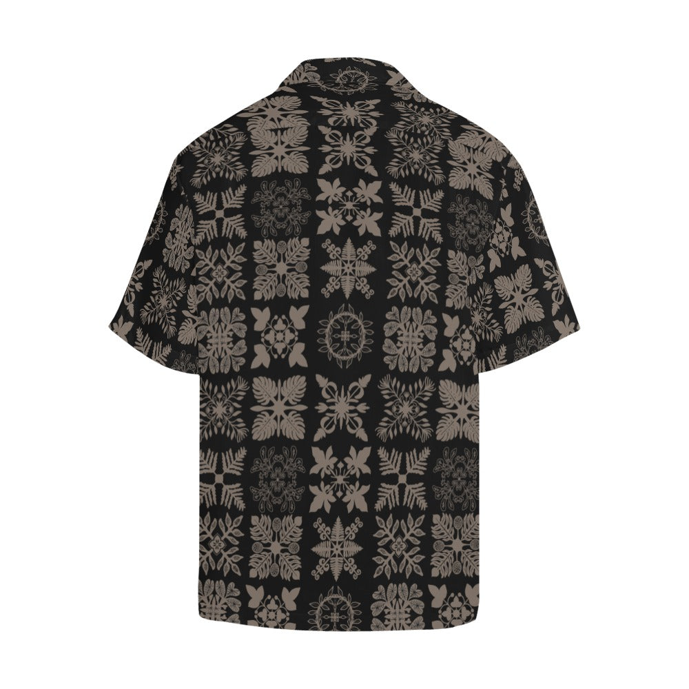 Hawaiian Kapa Kuiki - Menʻs Aloha Shirt, Black and Beige