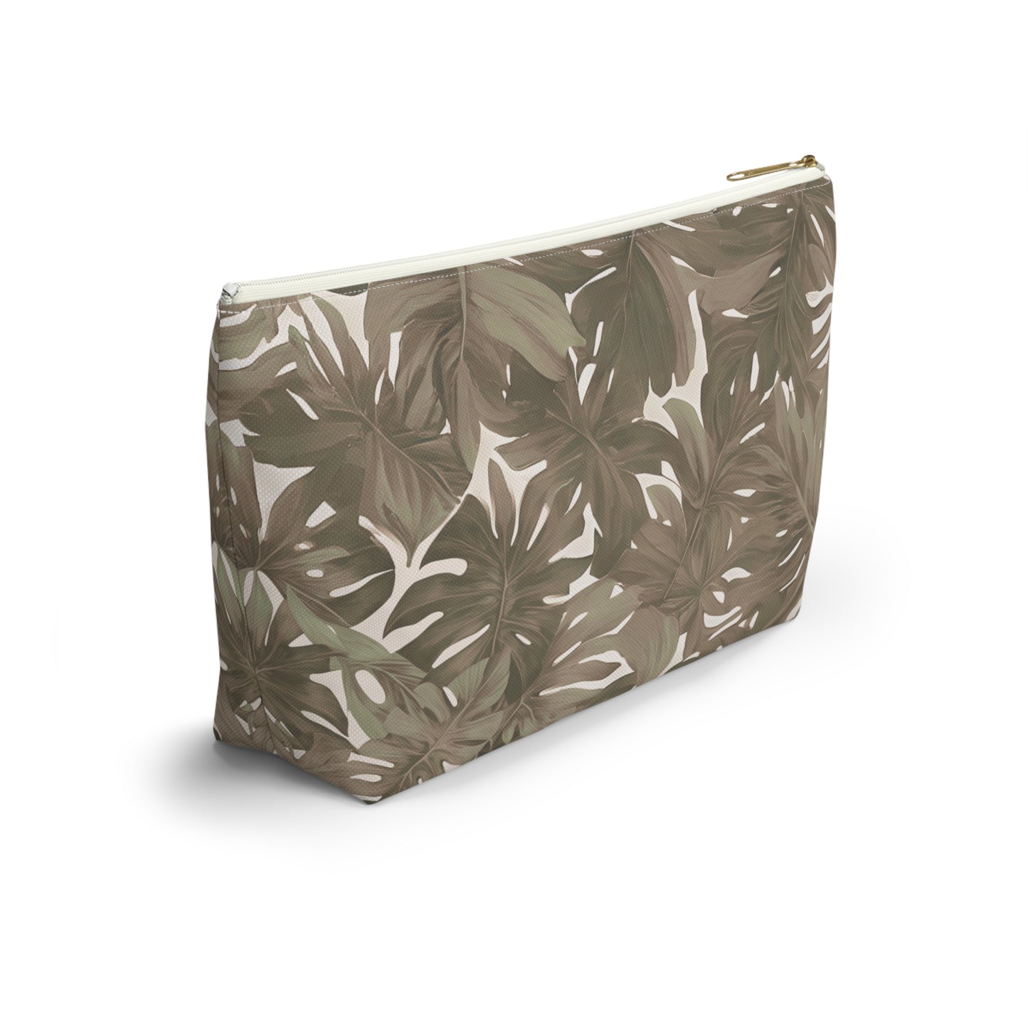 Monstera Neutral Tropical Hawaiian Print Accessory Pouch w T-bottom