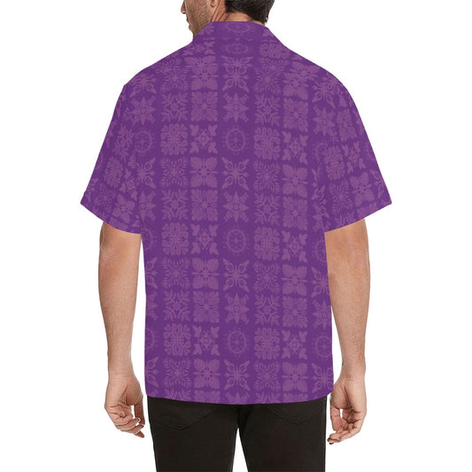 Hawaiian Kapa Kuiki Quilt - Menʻs Aloha Shirt, Purple