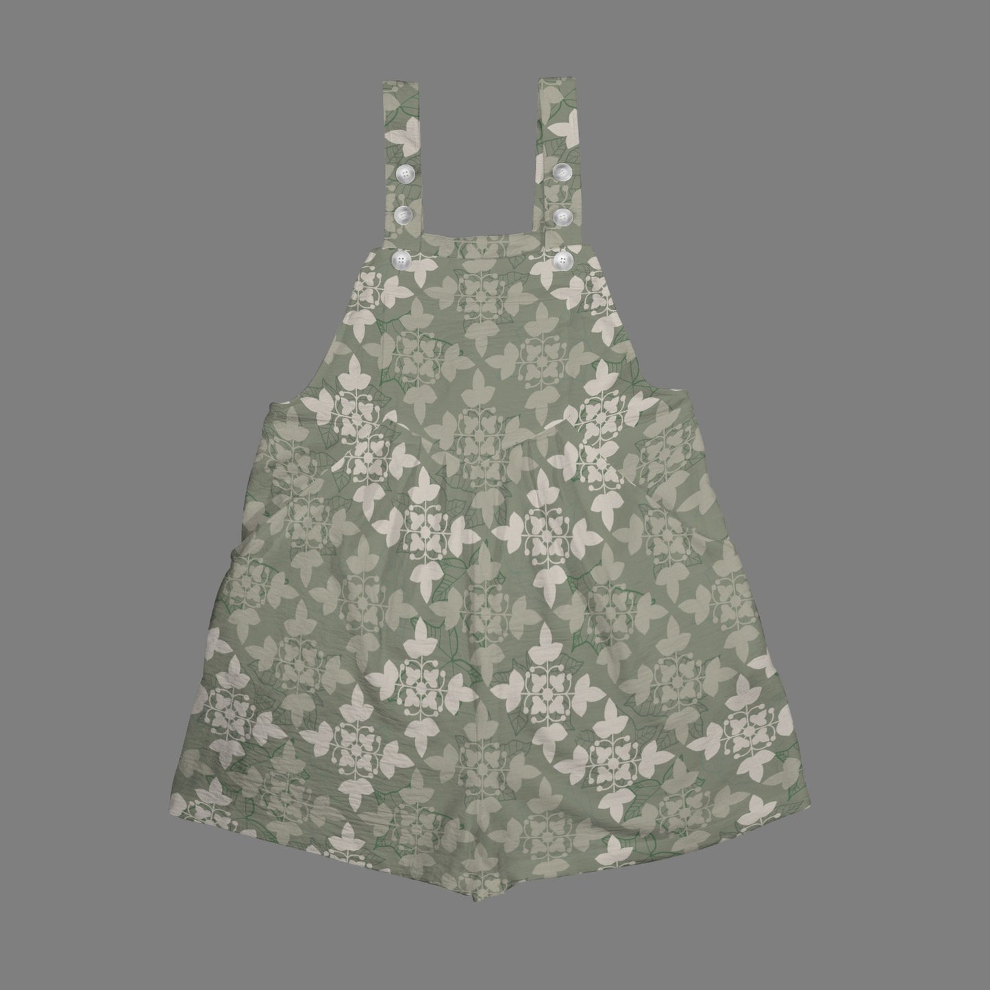 Ku'ulei Romper - Kapa Kuiki Print - Sage, Khaki and Gray