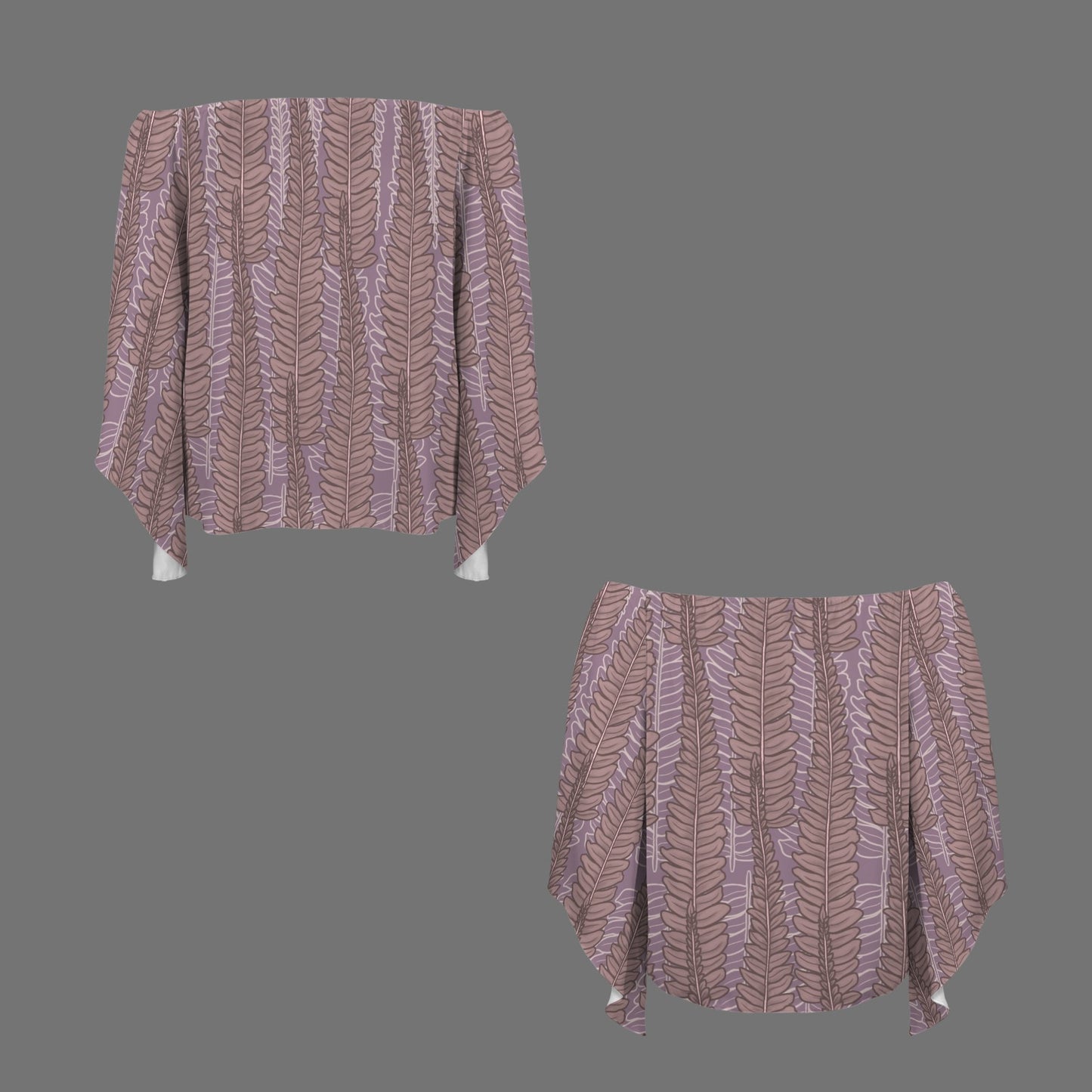 Hapu'u Fern Lavender & Blush Off Shoulder Trumpet Sleeve Blouse