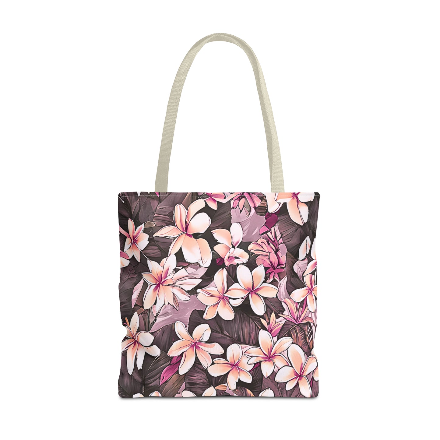 Plumeria Tropical Hawaiian Print Tote Bag in Mauve & Pink Tones
