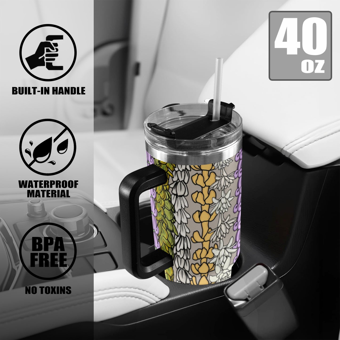 Hawaiian Lei 40oz Tumbler with Black Handle