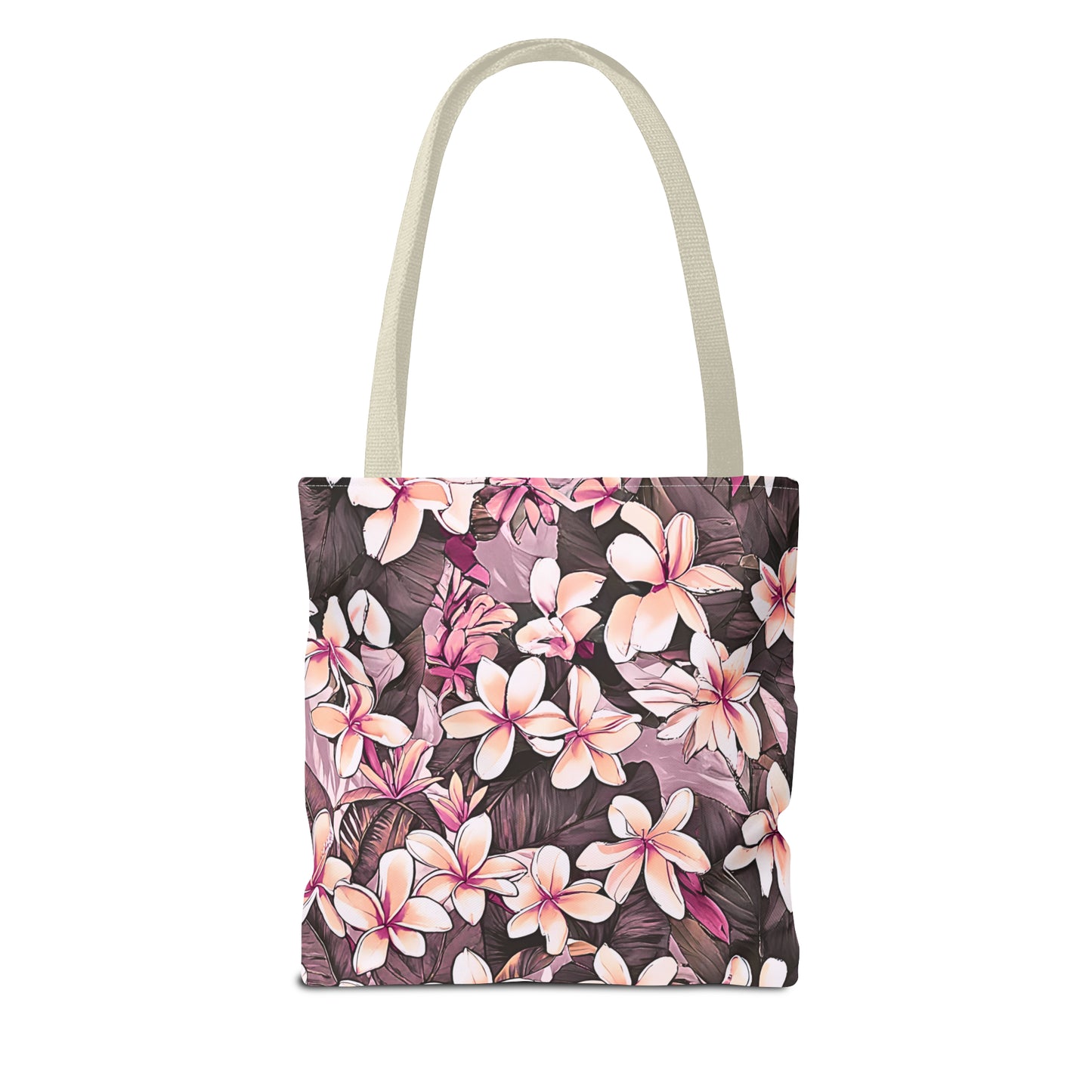 Plumeria Tropical Hawaiian Print Tote Bag in Mauve & Pink Tones