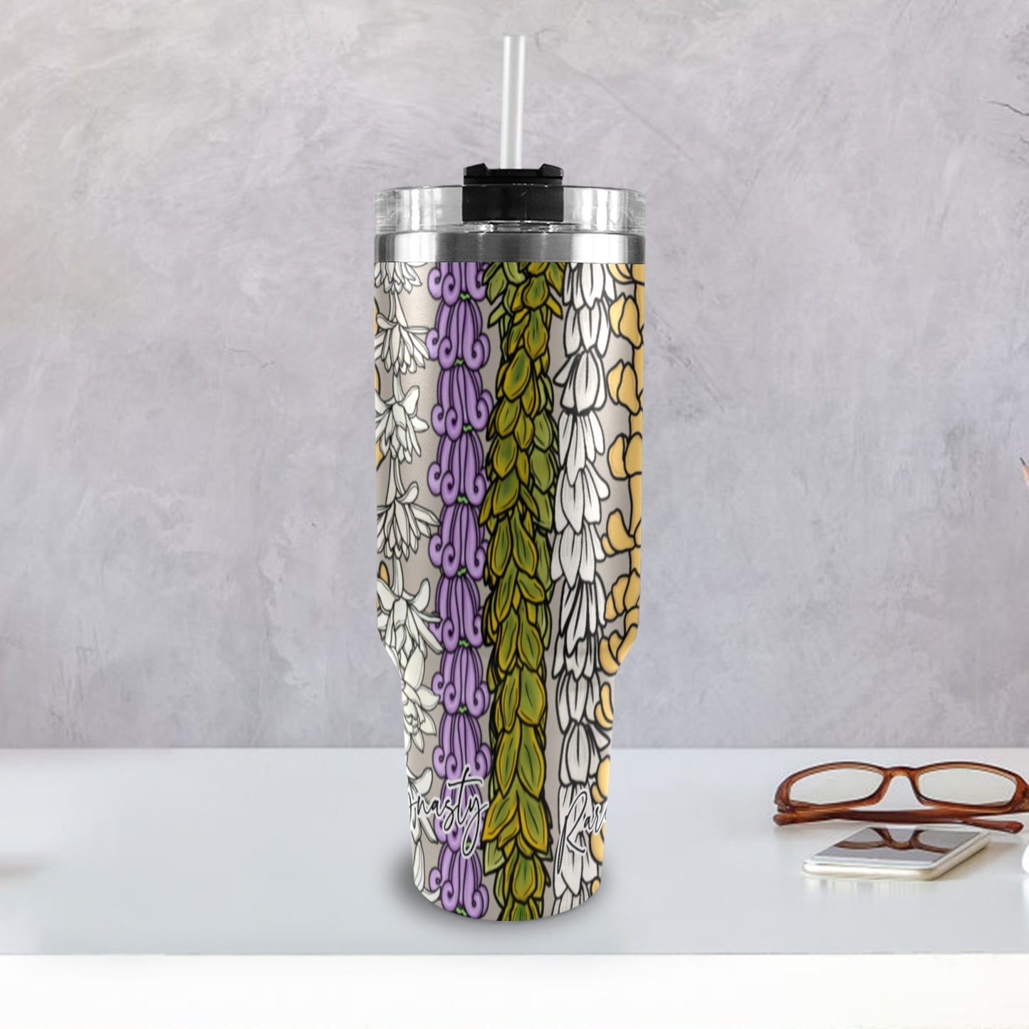 Hawaiian Lei 40oz Tumbler with Black Handle