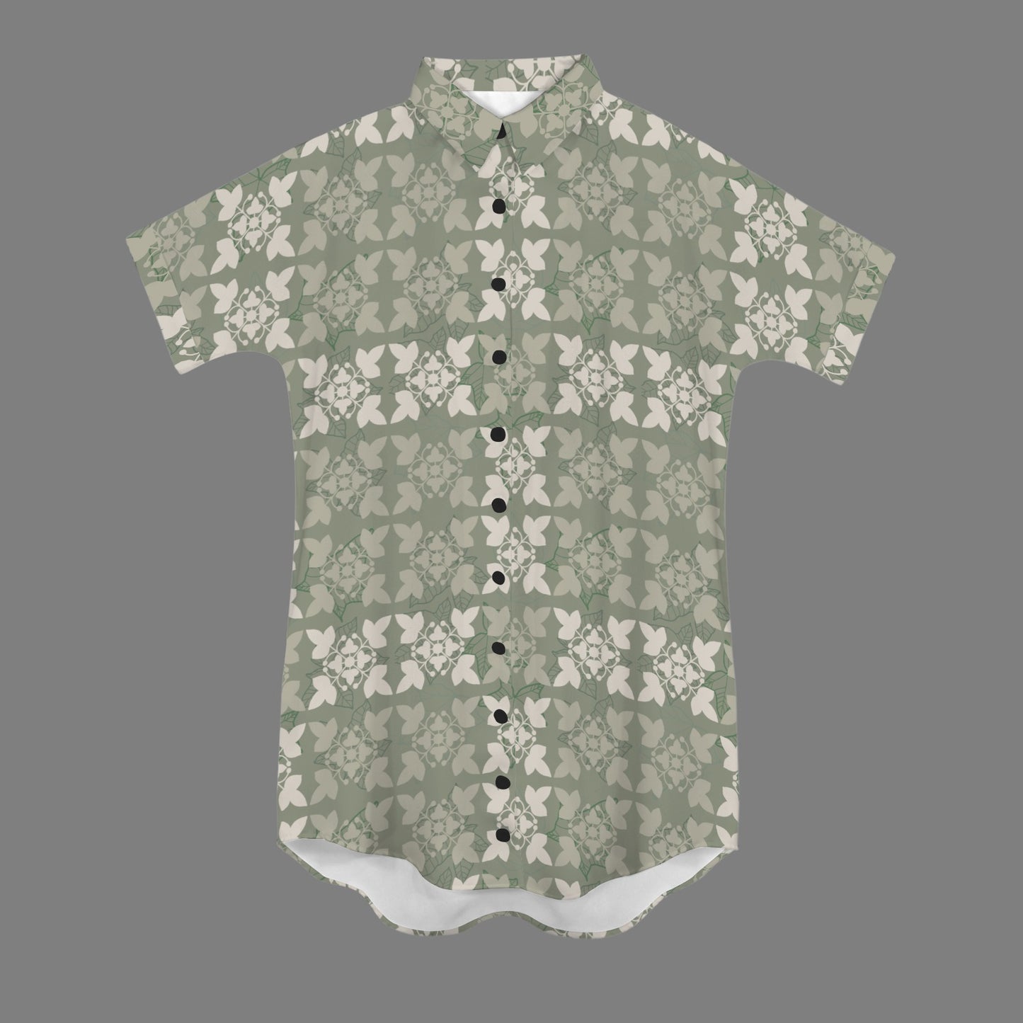 Nani 2.0 Dress in Kukui Kapa Kuiki Print - Sage, Khaki and Gray