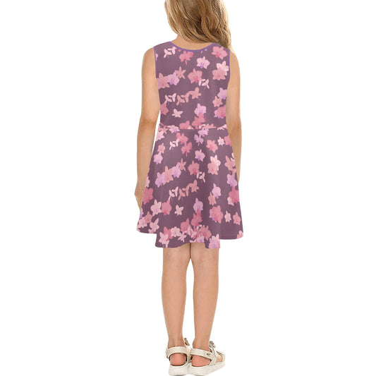 'Okika Hawaiian Print - Orchid, Girl's Sleeveless Dress