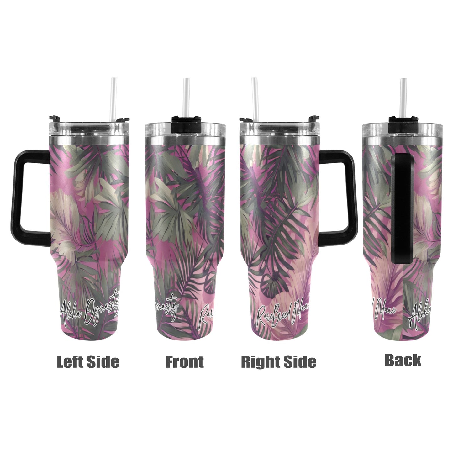 Hawaiian Tropical Print Pink Tones 40oz Tumbler - Black Handle