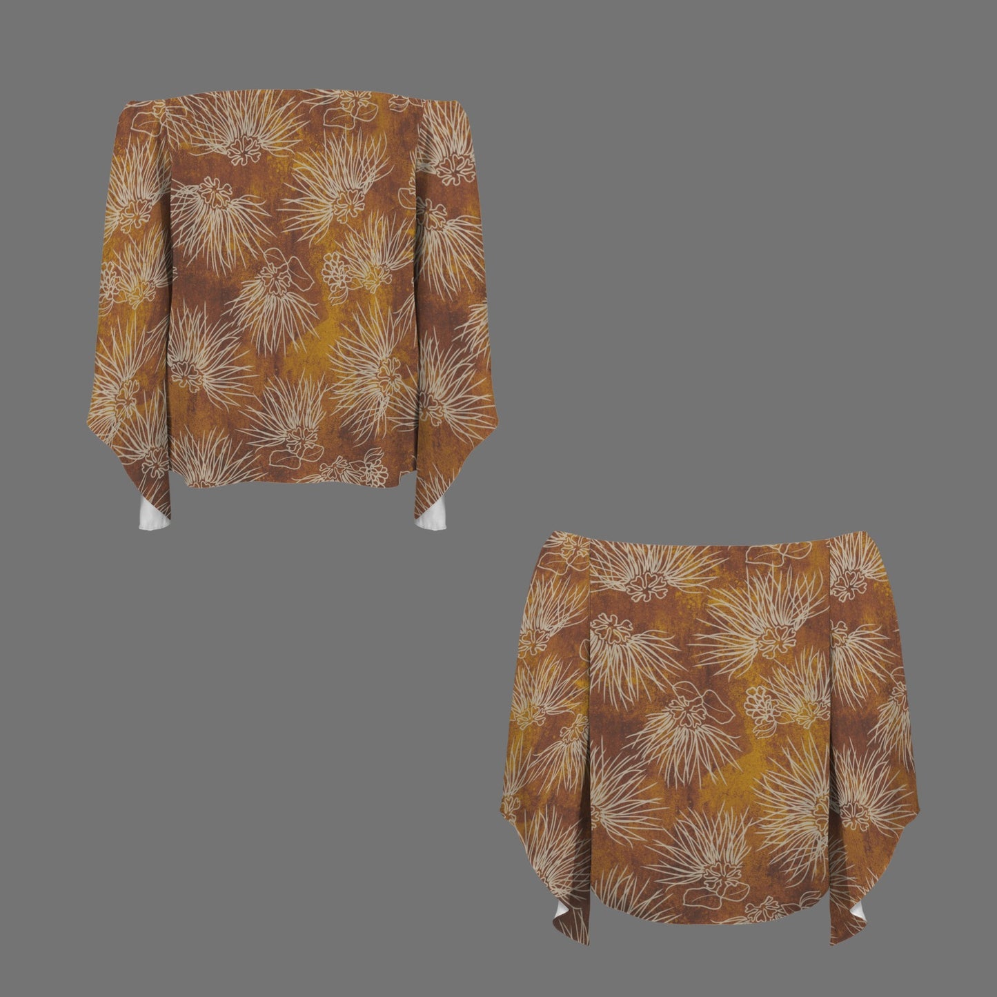Ohia Lehua Golden Brown Off Shoulder Trumpet Sleeve Blouse
