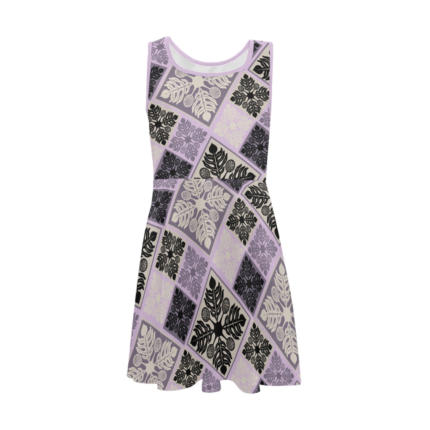 Ulu Breadfruit Kapa Kuiki Block Print - Girl's Sleeveless Dress - Lavender