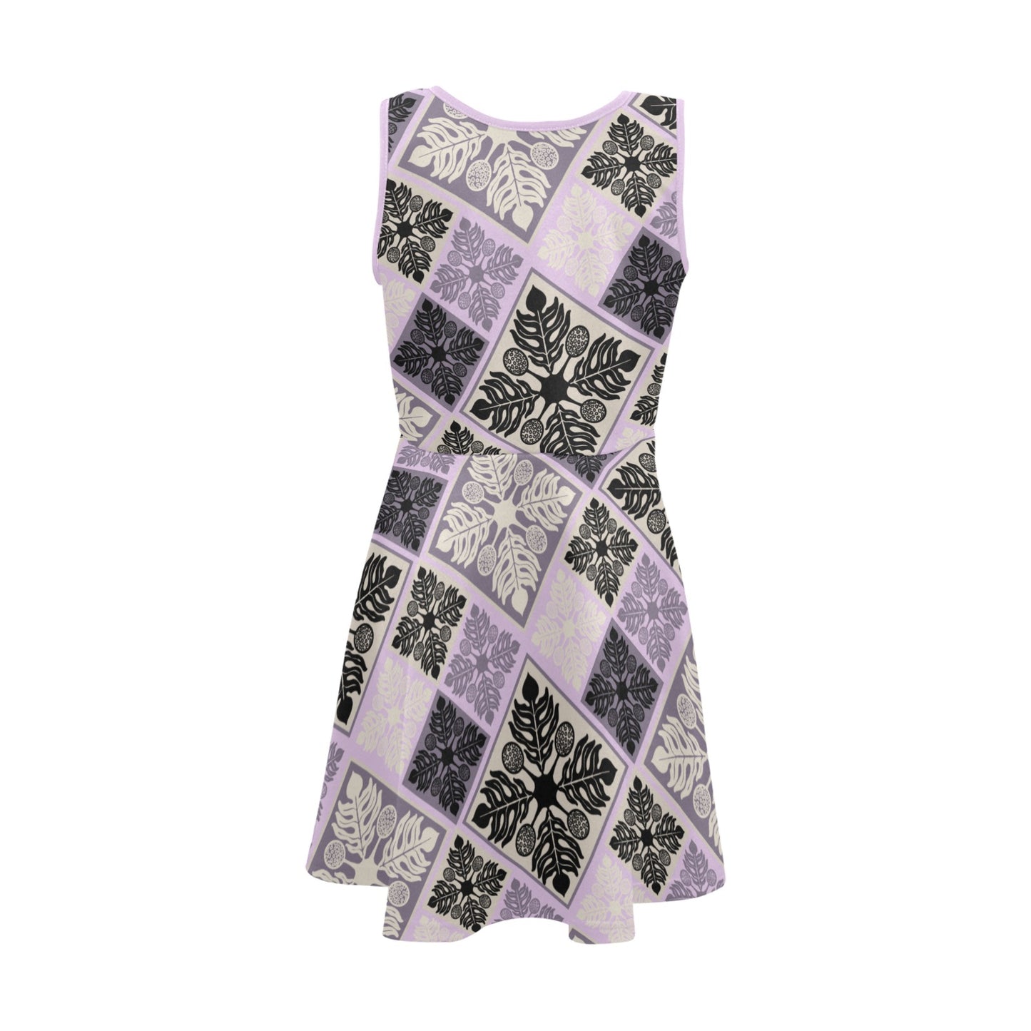 Ulu Breadfruit Kapa Kuiki Block Print - Girl's Sleeveless Dress - Lavender