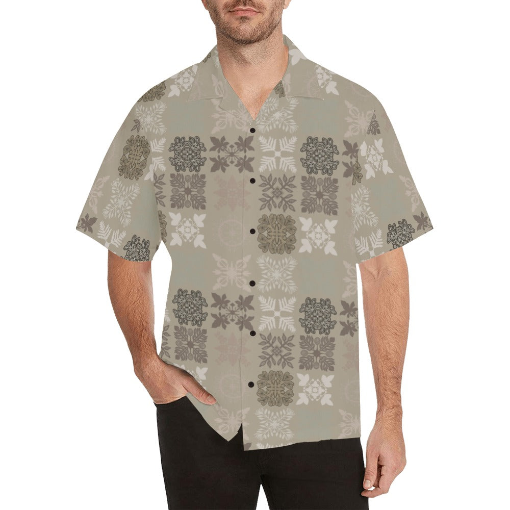 Hawaiian Kapa Kuiki - Menʻs Aloha Shirt, Beige and Gray