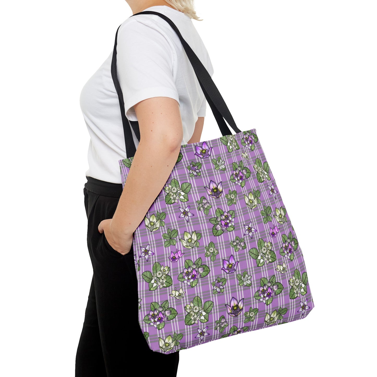 Pua Kalaunu and Palaka Hawaiian Print Tote Bag (purple)