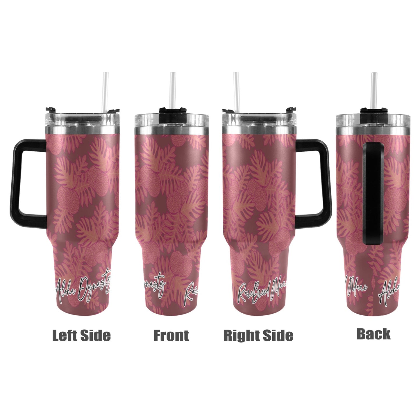 Ulu Breadfruit Hawaiian Print 40oz Tumbler - Pink 40oz Tumbler with Black Handle