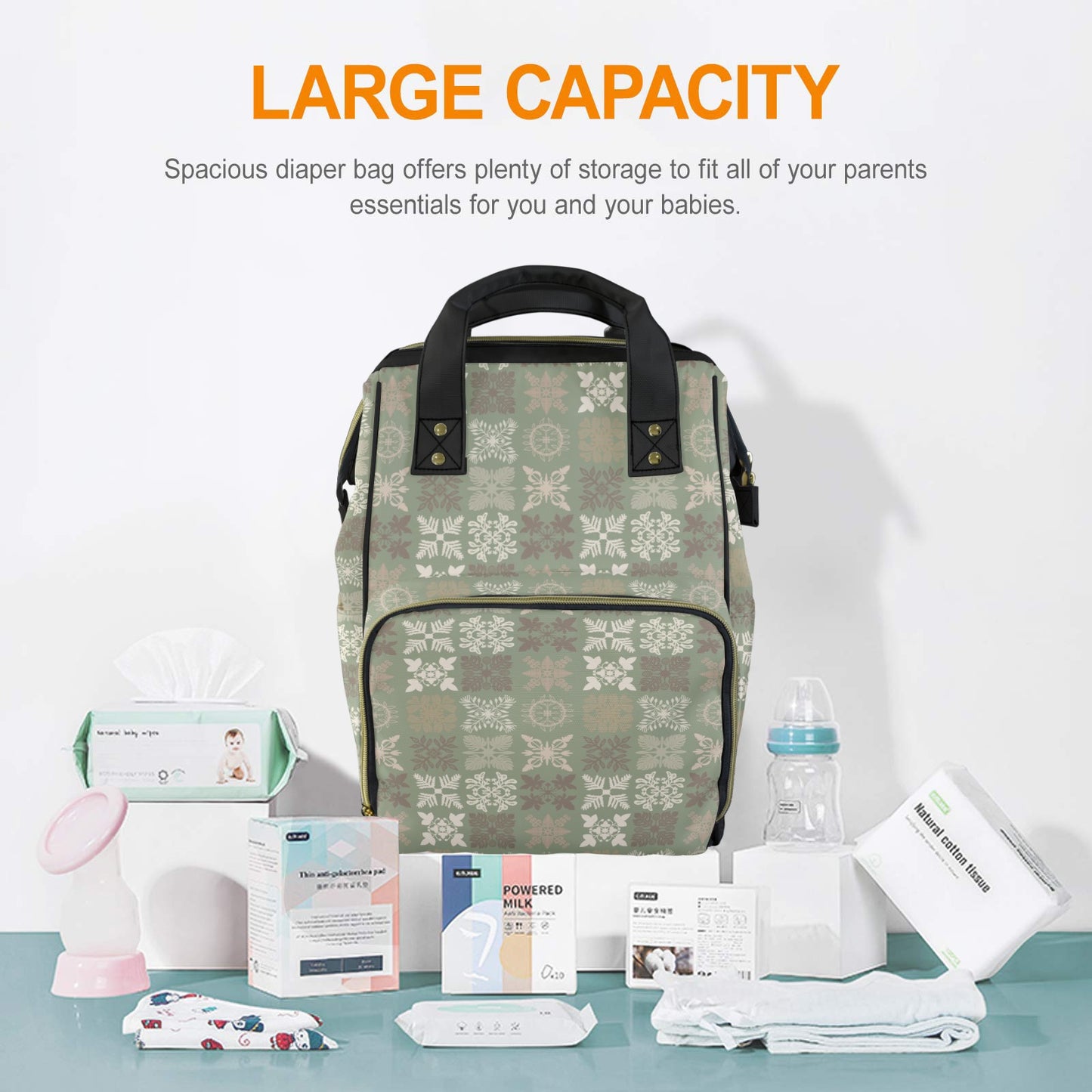 Kapa Kuiki Hawaiian Print Quilt Design Mult-Function Backpack - Sage and Gray