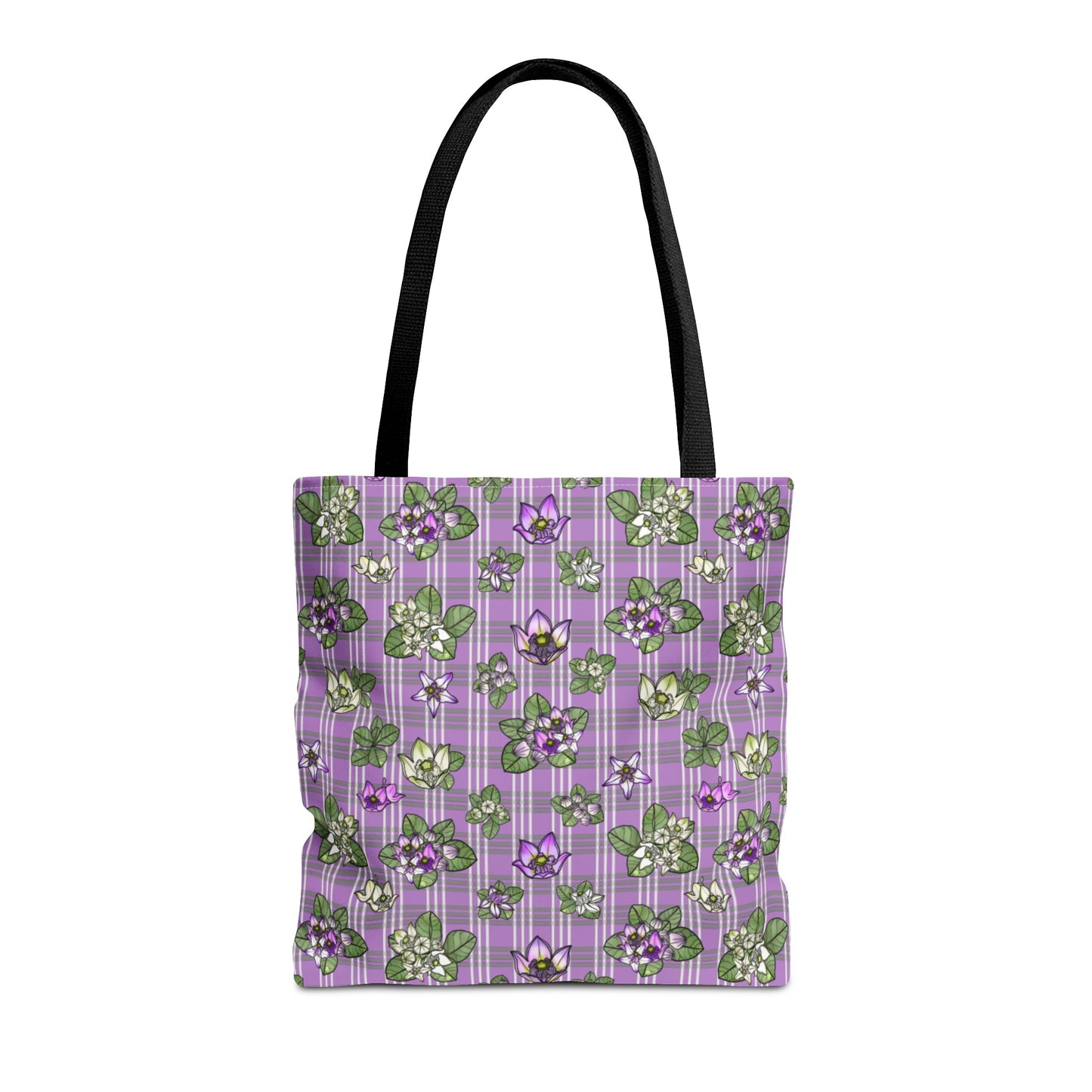 Pua Kalaunu and Palaka Hawaiian Print Tote Bag (purple)