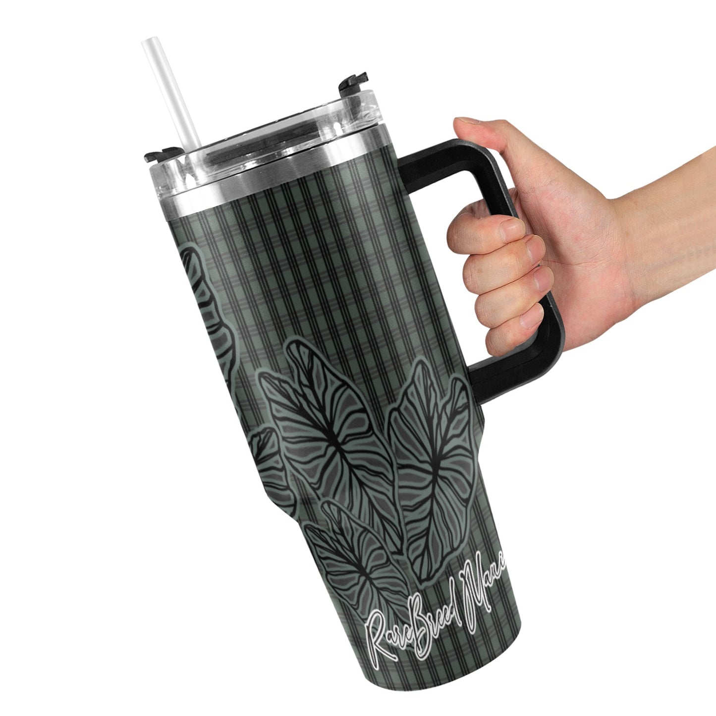 Kalo and Palaka Teal 40oz Tumbler Black Handles
