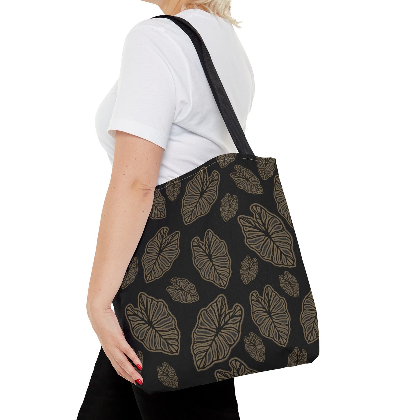 Kalo Taro Hawaiian Print Tote Bag - Black and Brown