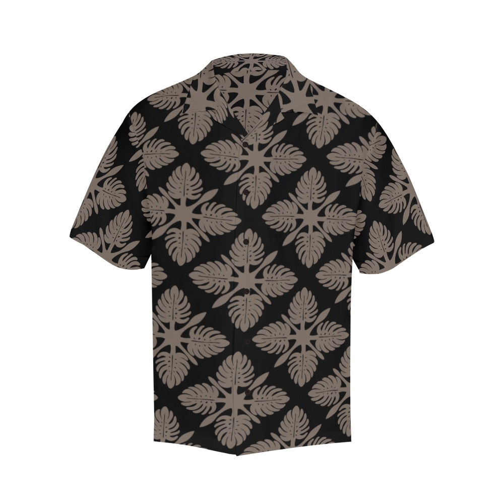 Kapa Kuiki Monstera Hawaiian Print - Menʻs Aloha Shirt, Black and Taupe